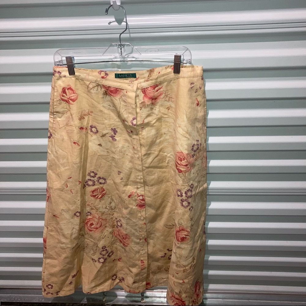 Ralph Lauren Skirt Women’s Size 10 Floral Print Linen A Line Flare Skirt